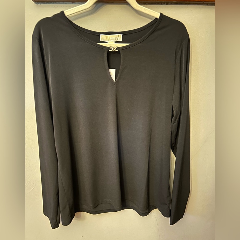 NWT Michael Kors Black Long Sleeve Tunic Top with Gold Knot XL